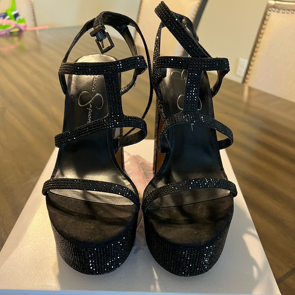 Jessica Simpson Meitini Platform Strappy Black Rhinestone Women's Sandals